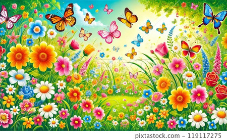 Flower and butterfly - Stock Illustration [119117275] - PIXTA