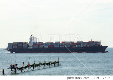 A Large Container Ship On The Open Sea. A Large Container Ship On The Open Sea. 119117406