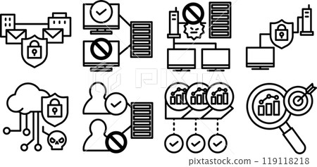 數位行銷所需的安全措施圖示集。 數位行銷所需的安全措施圖示集。 119118218