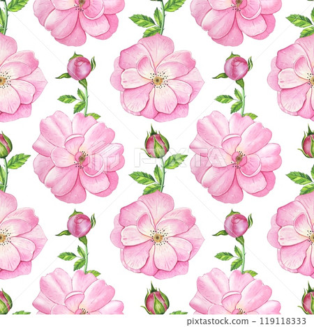 Floral seamless pattern with tea pink roses. Watercolor illustration 119118333