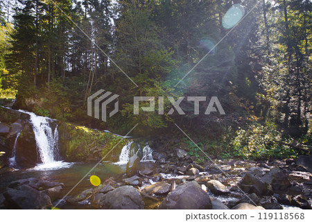 Very beautiful waterfall in autumn in the forest. Ukraine, Carpathians Very beautiful waterfall in autumn in the forest. Ukraine, Carpathians 119118568