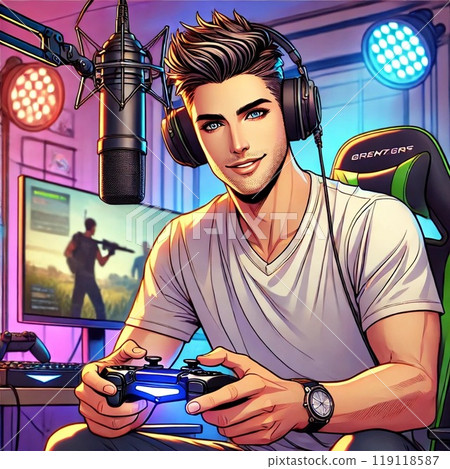 "AI-generated images" of handsome male game streamers "AI-generated images" of handsome male game streamers 119118587