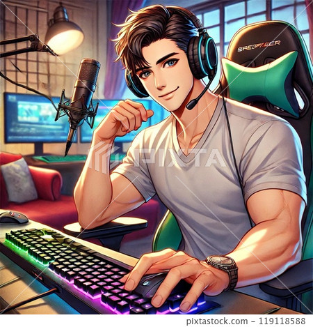 直播遊戲的大男子主義男性主播的“人工智慧生成圖像” 119118588