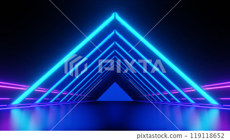 3d Render, Abstract futuristic glowing blue neon light on dark background, technology digital of shining lines. 3d Render, Abstract futuristic glowing blue neon light on dark background, technology digital of shining lines. 119118652