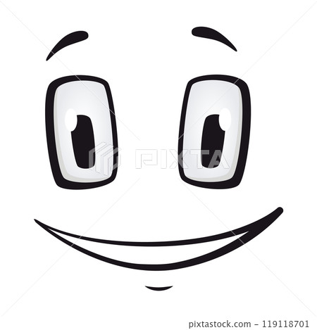 Cartoon faces. Funny face expressions, caricature emotions. Cute character with expressive eyes and mouth, vector smiley emoticon happy tongue emoticon 119118701