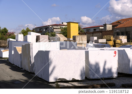 white carrara marble block in quarry white carrara marble block in quarry 119118712