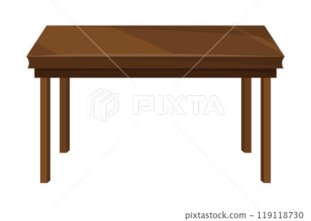 Table furniture of wood, interior wooden desk. Empty wooden table isolated illustration on white background. Vector illustration of platform or stand 119118730