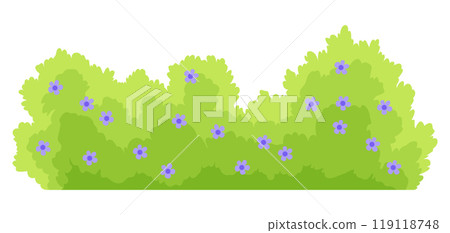 Bush with flowers icon. Cartoon forest and park shrubbery with floral elements. Landscape scene create element. Vector cartoon illustration Bush with flowers icon. Cartoon forest and park shrubbery with floral elements. Landscape scene create element. Vector cartoon illustration 119118748
