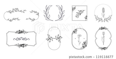 Border designs showcase beautiful floral motifs, perfect for enhancing invitations, stationery, and other creative projects with a touch of elegance 119118877