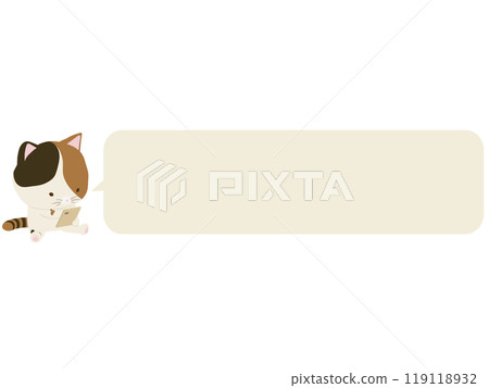 Calico cat operating a smartphone. With speech bubble Calico cat operating a smartphone. With speech bubble 119118932