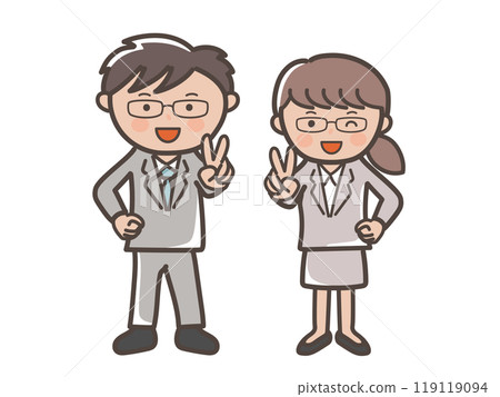 年輕男女商人微笑和平的例證_戴眼鏡的男孩和戴眼鏡的女孩 年輕男女商人微笑和平的例證_戴眼鏡的男孩和戴眼鏡的女孩 119119094