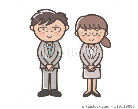 客戶服務中男性和女性商人的插圖pose_戴眼鏡的男孩和戴眼鏡的女孩 客戶服務中男性和女性商人的插圖pose_戴眼鏡的男孩和戴眼鏡的女孩 119119096