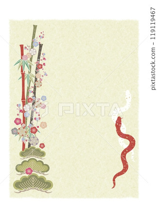 New Year 2025 Japanese paper pine bamboo plum red and white snake year background 119119467