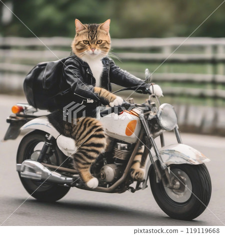 Cat riding a motorcycle 119119668