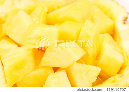 Pineapple basket cut fruit yellow close-up 119119707