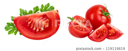 Tomato slice isolated on white background with full depth of field. 119119819