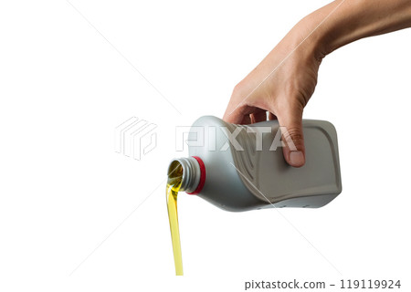 Refueling and pouring oil quality into the engine motor car Transmission and Maintenance Gear .Energy fuel concept. 119119924