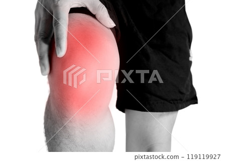 Knee pain .man standing caught his knee.  health concepts 119119927