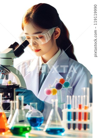 使用顯微鏡的女性研究員 119119990
