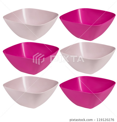 empty plastic bowl isolated on white background. Set of plastic bowls set 119120276