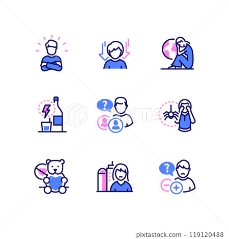 Teen problems - line design style icons set 119120488