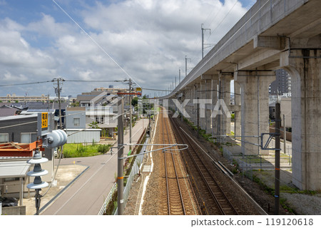 Shinkansen railway track, Kanazawa, Japan 119120618