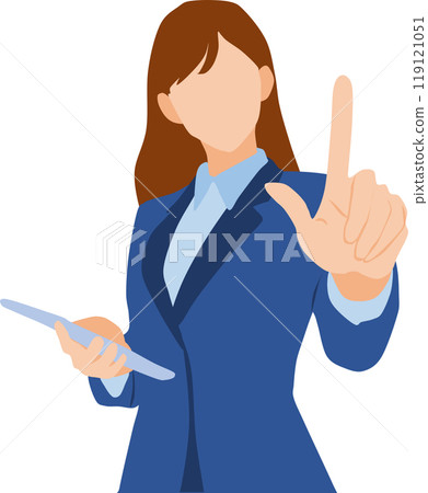 Illustration of a businesswoman pointing her finger up Illustration of a businesswoman pointing her finger up 119121051