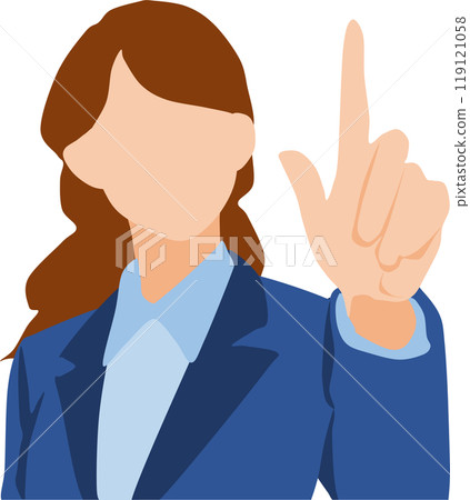Illustration of a businesswoman pointing her finger up 119121058