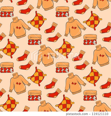 Autumn warm clothes seamless pattern Autumn warm clothes seamless pattern 119121110