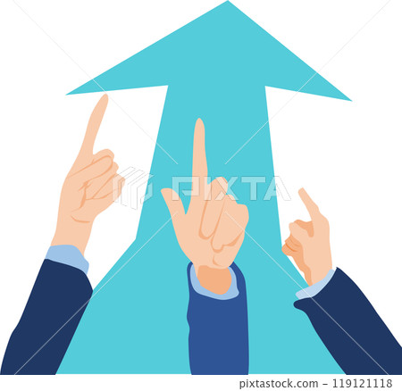 Illustration of a roadmap to achieving a goal (pointing finger/arrow) 119121118