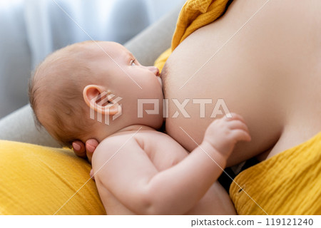 Anonymous woman breastfeeding newborn kid in the nursery Anonymous woman breastfeeding newborn kid in the nursery 119121240