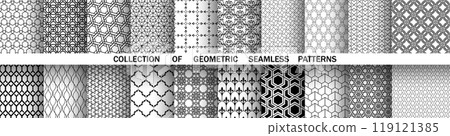 Geometric set of seamless black and white patterns. Simple vector graphics. Geometric set of seamless black and white patterns. Simple vector graphics. 119121385