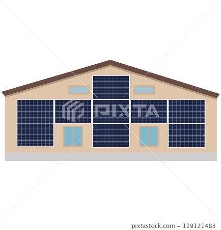 使用房屋牆壁上的太陽能電池板的太陽能發電系統的插圖 119121483