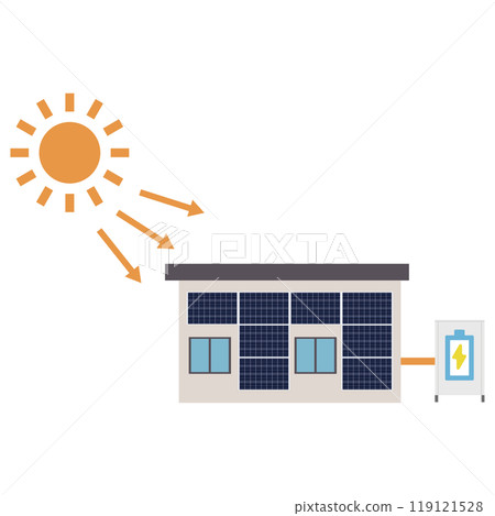 使用安裝在房屋牆壁上的太陽能電池板的太陽能發電系統的插圖 119121528