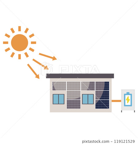 使用安裝在房屋牆壁上的太陽能電池板的太陽能發電系統的插圖 119121529