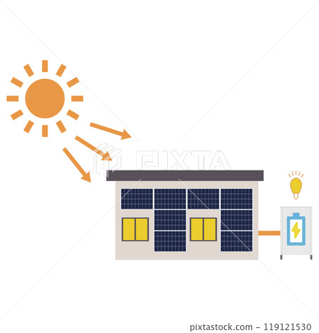 使用安裝在房屋牆壁上的太陽能電池板的太陽能發電系統的插圖 119121530