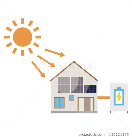 使用安裝在房屋牆壁上的太陽能電池板的太陽能發電系統的插圖 119121555