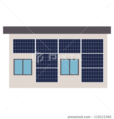 Illustration of a solar power generation system using solar panels installed on the wall of a house Illustration of a solar power generation system using solar panels installed on the wall of a house 119121560