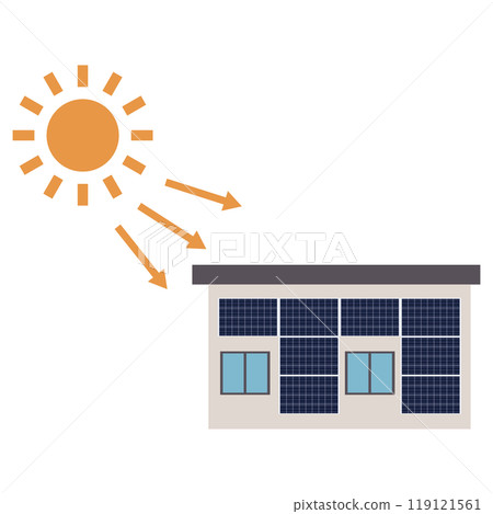 使用安裝在房屋牆壁上的太陽能電池板的太陽能發電系統的插圖 使用安裝在房屋牆壁上的太陽能電池板的太陽能發電系統的插圖 119121561