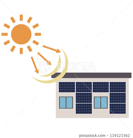 Illustration of a solar power generation system using solar panels installed on the wall of a house Illustration of a solar power generation system using solar panels installed on the wall of a house 119121562