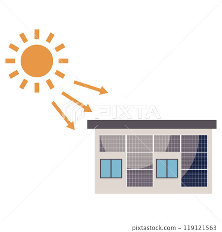 使用安裝在房屋牆壁上的太陽能電池板的太陽能發電系統的插圖 119121563