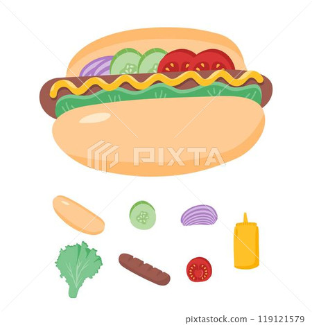 ingredients for a hot dog fast food recipe ingredients for a hot dog fast food recipe 119121579