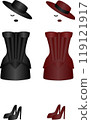 Matching dress, hat, and high heels in red and black 119121917