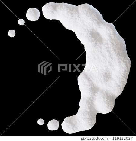 Circle shaped snow formation with smaller snow clusters, perfect for adding wintery touch to any design. Isolated on black background. Ideal for seasonal, holiday themes. Christmas, New year. 3D. 119122027