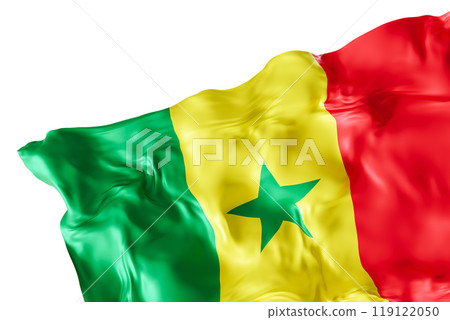 Realistic flag of Senegal with folds, isolated on white background. Footer, corner design element. Cut out. Perfect for patriotic themes or national event promotions. 3D render. Realistic flag of Senegal with folds, isolated on white background. Footer, corner design element. Cut out. Perfect for patriotic themes or national event promotions. 3D render. 119122050