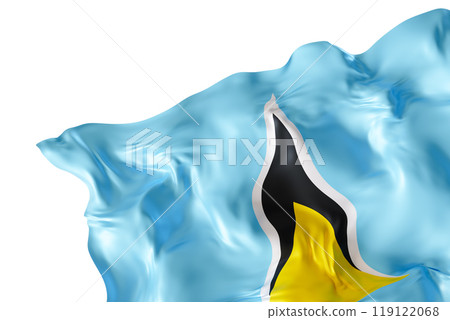 Realistic flag of Saint Lucia with folds, isolated on white background. Footer, corner design element. Cut out. Perfect for patriotic themes or national event promotions. 3D render. 119122068