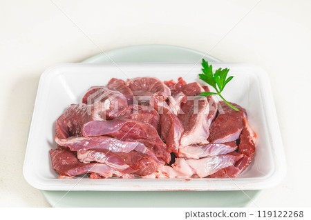 Pork hearts in a food tray Pork hearts in a food tray 119122268