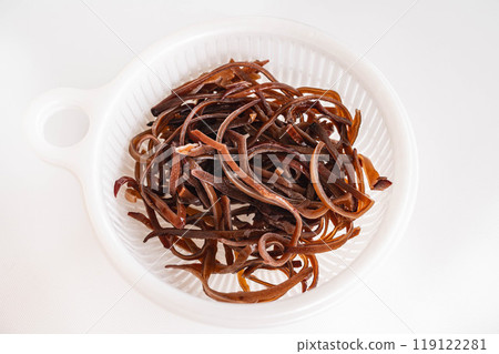 Dried wood ear mushrooms soaked in water Dried wood ear mushrooms soaked in water 119122281