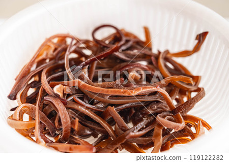 Dried wood ear mushrooms soaked in water Dried wood ear mushrooms soaked in water 119122282