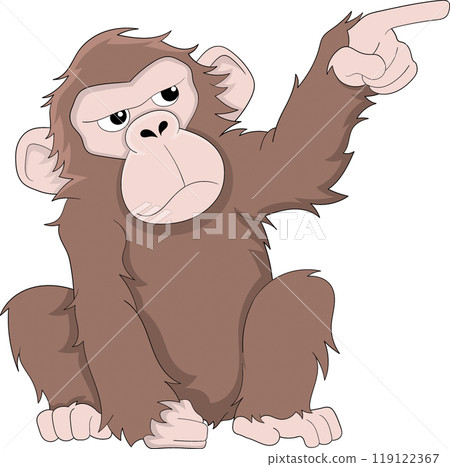 Cute Baby Monkey Pointing With A Curious Expression In Cartoon Style 119122367